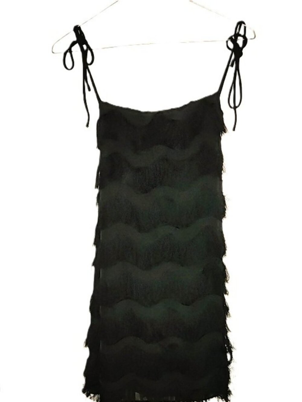 Zara Black Tiered Fringe Tie-Shoulder Mini Dress Party Cocktail Evening Sz Small